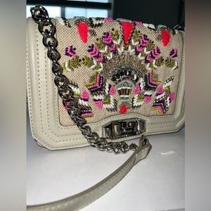 NWOT Rebecca Minkoff “LOVE” small crossbody bag- beige w/ colorful boho beading